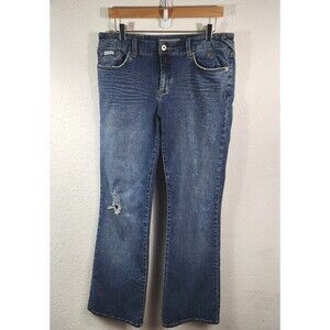 Y2K Baby Phat Distressed Junior Flare Leg  Gold  Logo 5-Pocket Jeans Women Sz 11